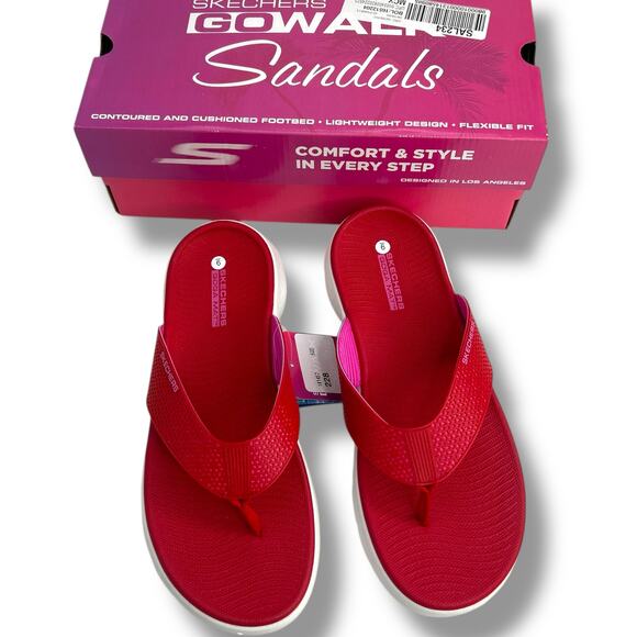 NEW Skechers Go Walk Flex Sandal Size 9 Eve 141457 Red Toe Post Flip Flops - Picture 8 of 13